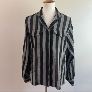 Vintage Button Up Long Sleeve Striped Blouse